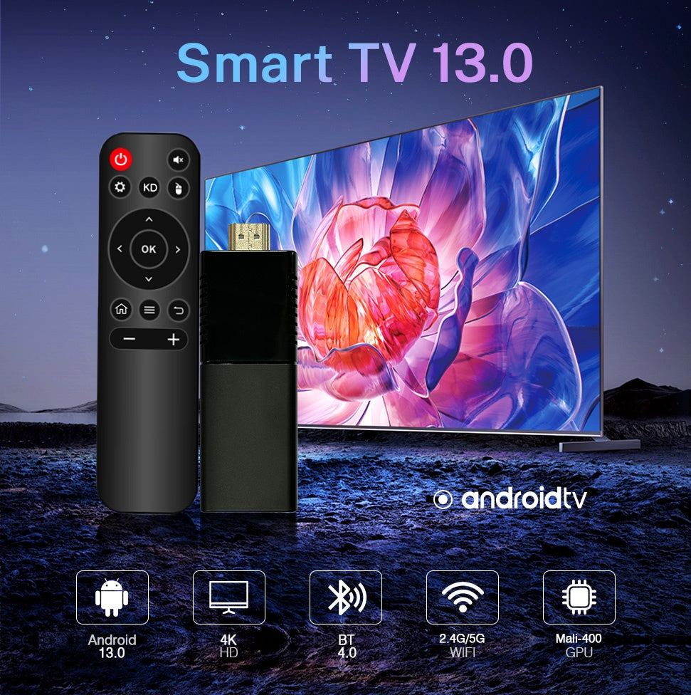 TV Stick Android 4K Ultra HD cu Asistent Google, telecomanda vocala, conectare HDMI și la internet prin Wi-Fi, negru