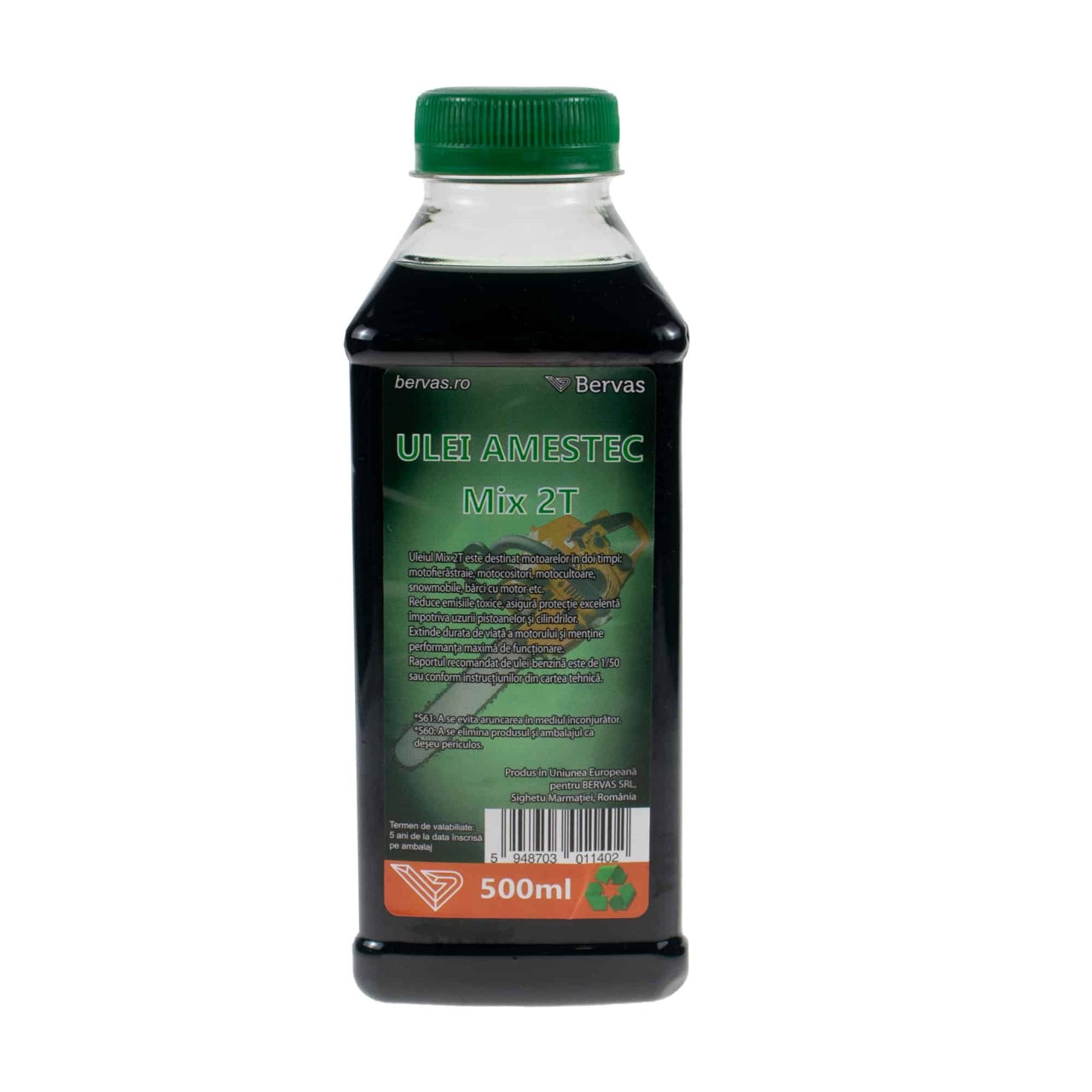 Ulei amestec 2T verde 500 ml pentru ungere motoare 2 timpi