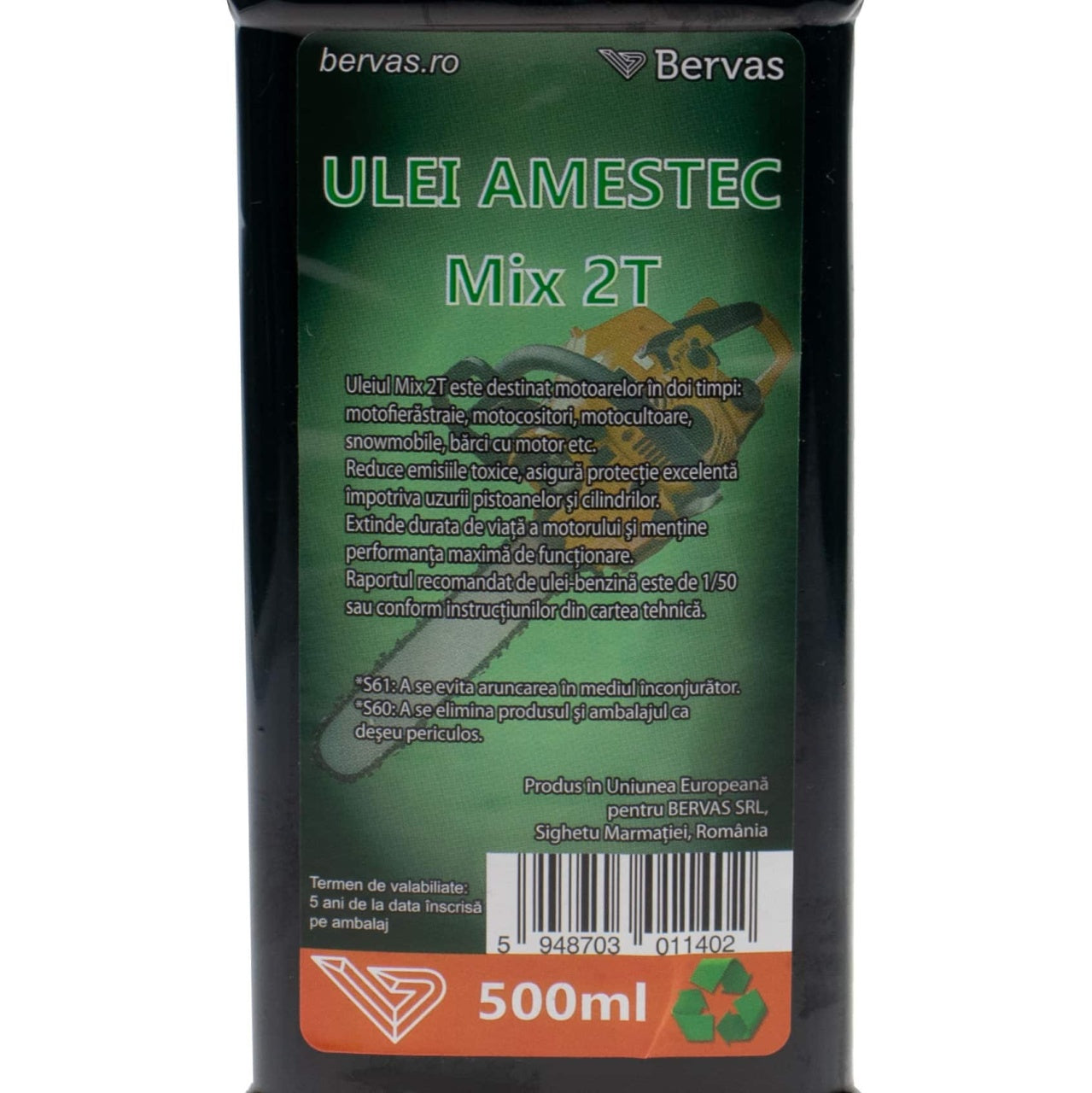 Ulei amestec 2T verde 500 ml pentru ungere motoare 2 timpi