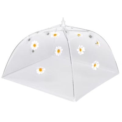 Umbrela alimentara, dimensiuni 36 x 36 x 36 cm, din dantela cu floricele, alb