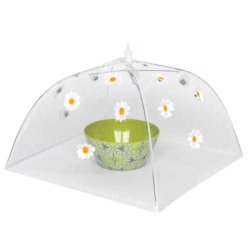 Umbrela alimentara, dimensiuni 36 x 36 x 36 cm, din dantela cu floricele, alb