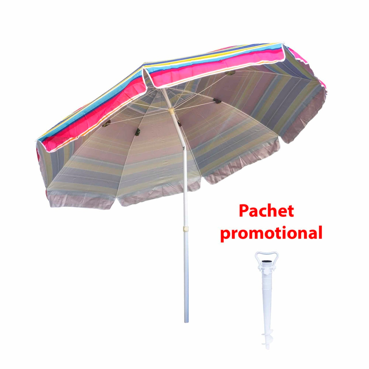 Umbrela de soare 2.4m cu suport burghiu alb, protectie UV, structura metalica
