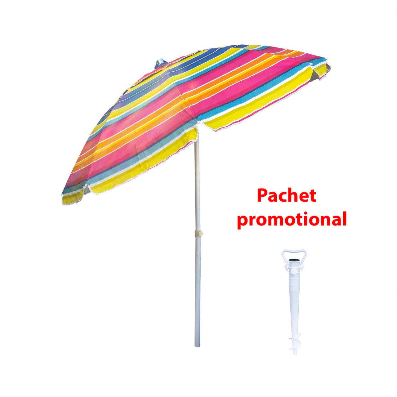 Umbrela de soare 2m cu suport tip burghiu alb, structura metalica si protectie UV