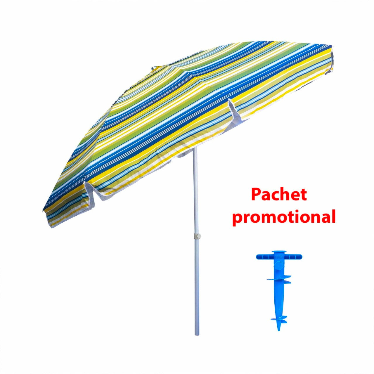 Umbrela protectie solara 2.4m cu suport tip burghiu albastru, structura metalica