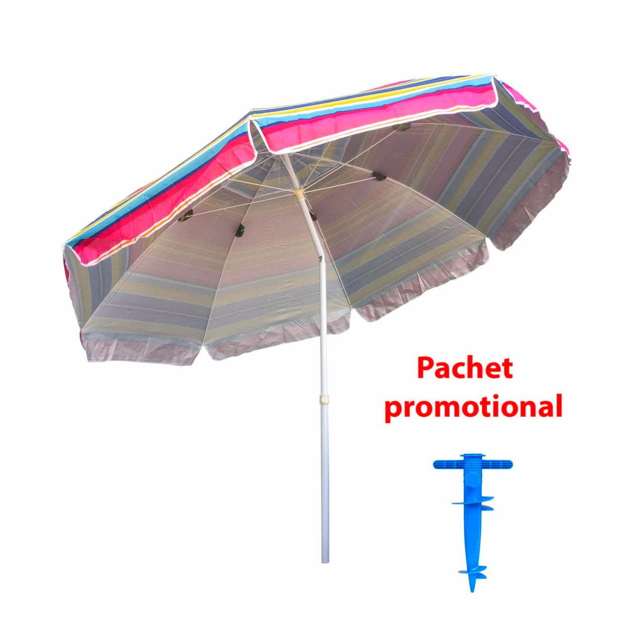 Umbrela protectie solara 2.4m cu suport tip burghiu albastru, structura metalica