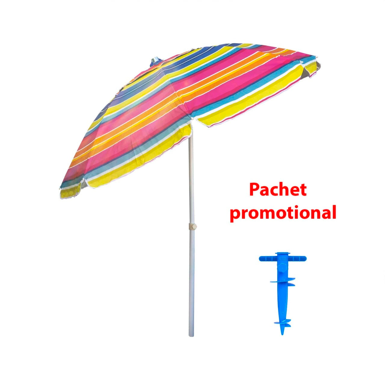 Umbrela protectie solara 2m cu suport tip burghiu albastru, structura metalica ajustabila