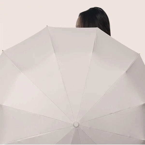 Umbrela telescopica automata, impermeabila, protective UV, rezistenta la vant, 12 coaste rezistente, din otel si vinil, bej