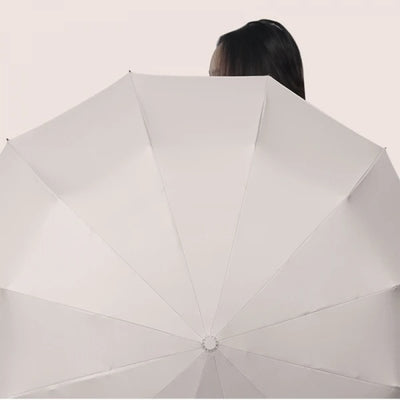 Umbrela telescopica automata, impermeabila, protective UV, rezistenta la vant, 12 coaste rezistente, din otel si vinil, bej