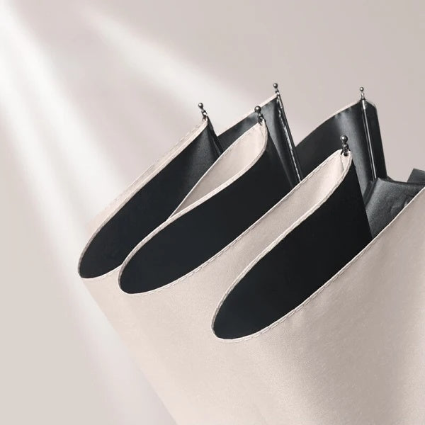 Umbrela telescopica automata, impermeabila, protective UV, rezistenta la vant, 12 coaste rezistente, din otel si vinil, bej