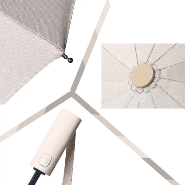Umbrela telescopica automata, impermeabila, protective UV, rezistenta la vant, 12 coaste rezistente, din otel si vinil, bej