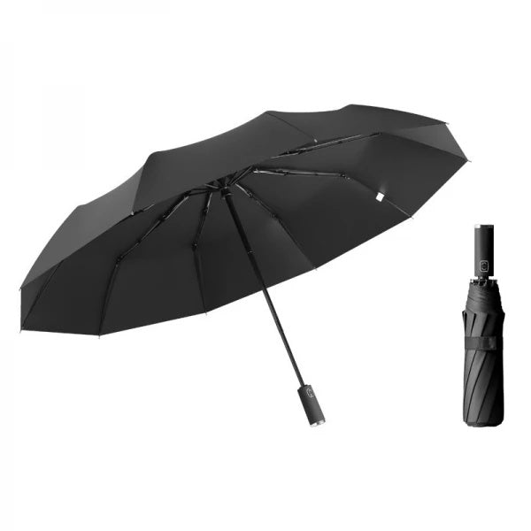 Umbrela telescopica automata, impermeabila, protective UV, rezistenta la vant, din otel si vinil, negru