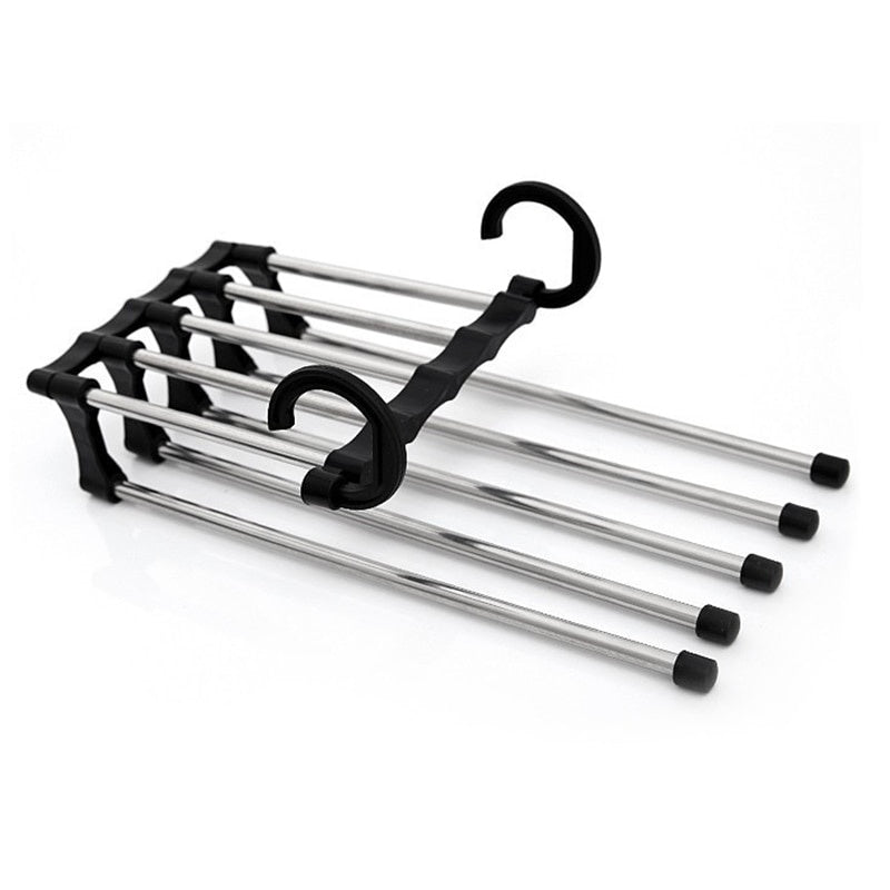 Umeras organizator pentru pantaloni, din metal/plastic, dimensiuni 47 x 18 x 6 cm, argintiu/negru