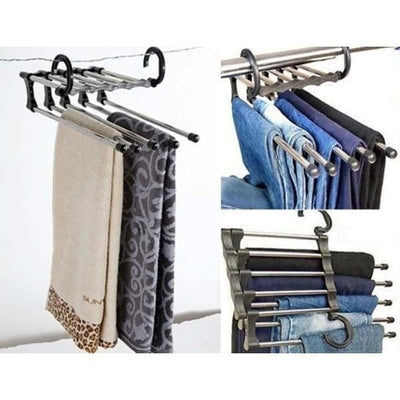 Umeras organizator pentru pantaloni, din metal/plastic, dimensiuni 47 x 18 x 6 cm, argintiu/negru