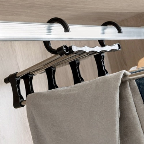 Umeras organizator pentru pantaloni, din metal/plastic, dimensiuni 47 x 18 x 6 cm, argintiu/negru