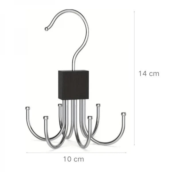 Umeras pentru haine, din plastic si otel, cu 6 carlige, sistem de rotire 360°, dimensiuni 14 x 10cm, argintiu/maro