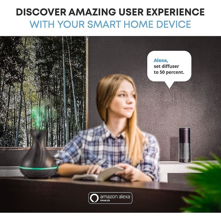 Umidificator aromaterapie, capacitate 550ml, cu ultrasunete, cu lumini ambientale, lemn inchis