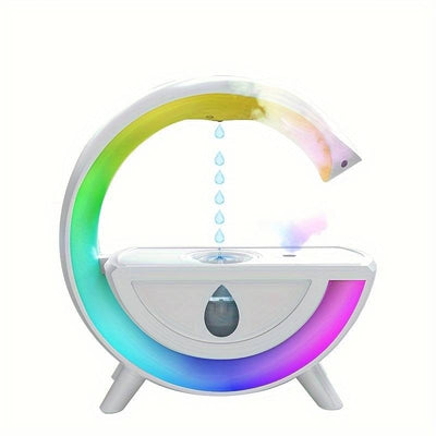 Umidificator cu lumina, picaturi antigravitatie si aromaterapie, capacitate rezervor apa 350ml, din plastic, alb