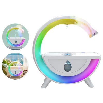 Umidificator cu lumina, picaturi antigravitatie si aromaterapie, capacitate rezervor apa 350ml, din plastic, alb