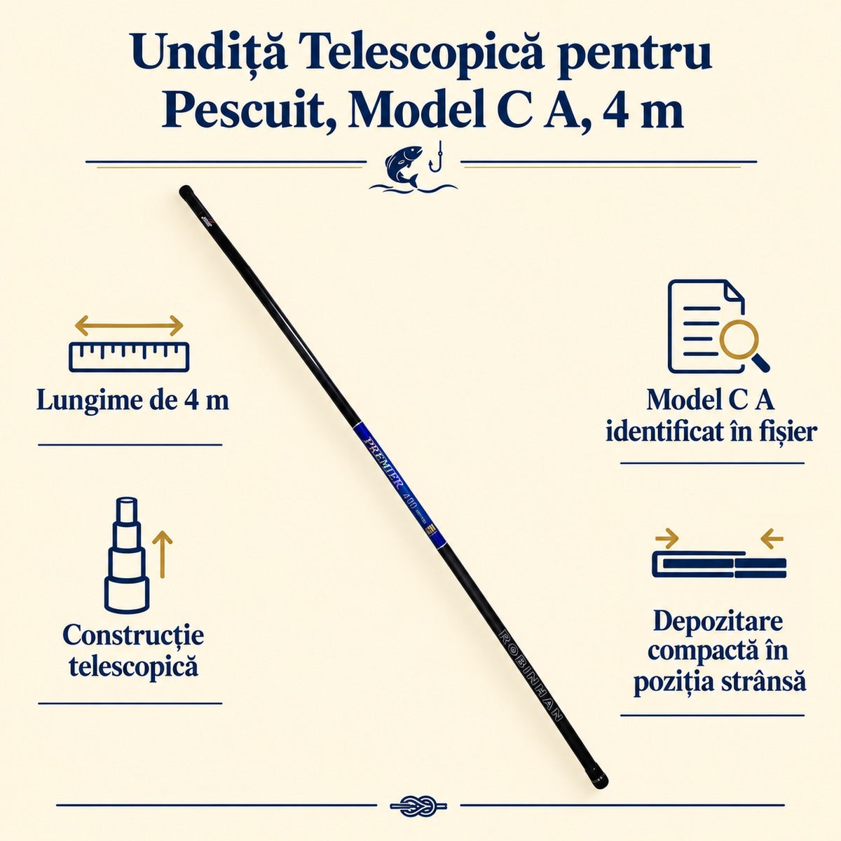 Undiță Telescopică pentru Pescuit, Model C A, 4 m – caracteristici și beneficii