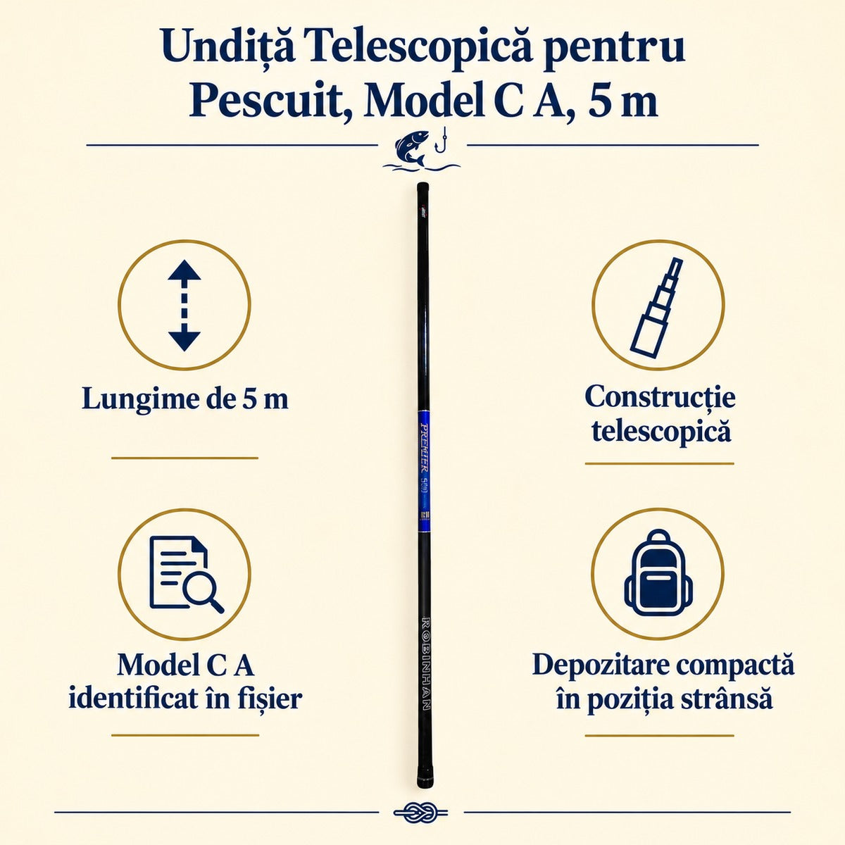 Undiță Telescopică pentru Pescuit, Model C A, 5 m – caracteristici și beneficii