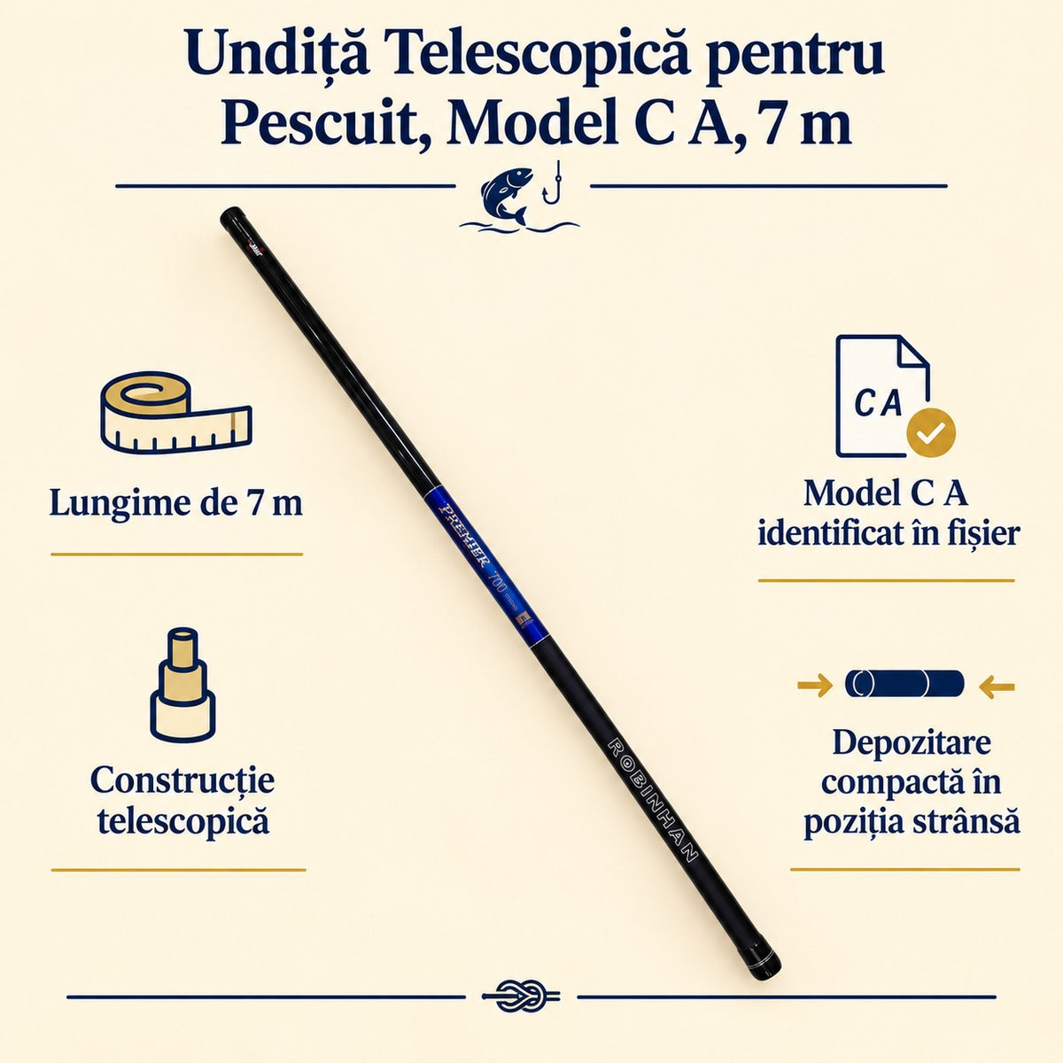 Undiță Telescopică pentru Pescuit, Model C A, 7 m – caracteristici și beneficii