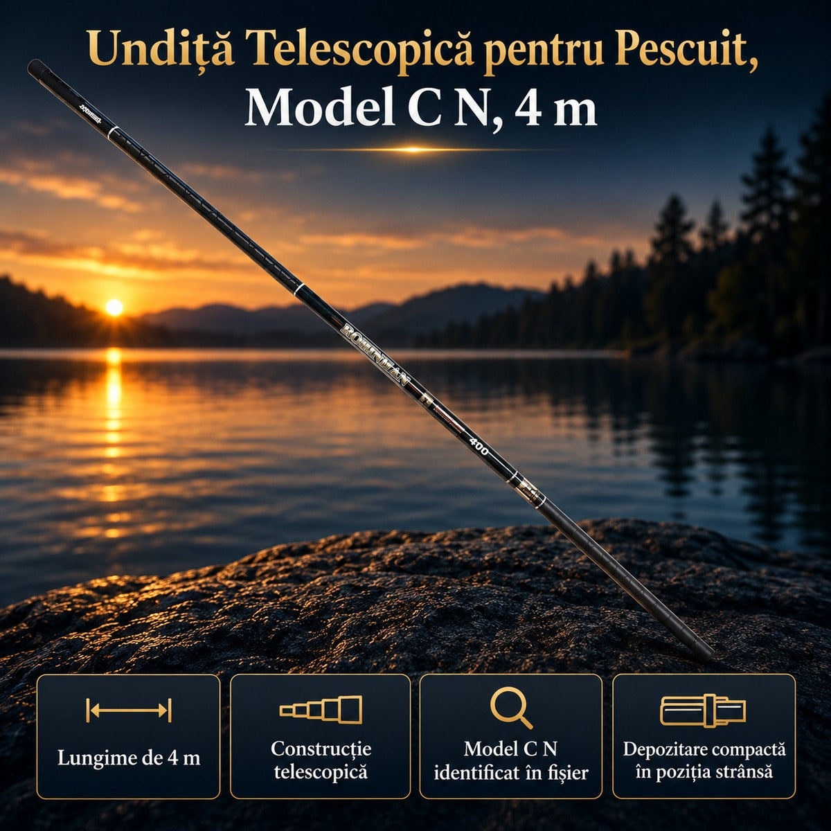 Undiță Telescopică pentru Pescuit, Model C N, 4 m – imagine principală promoțională