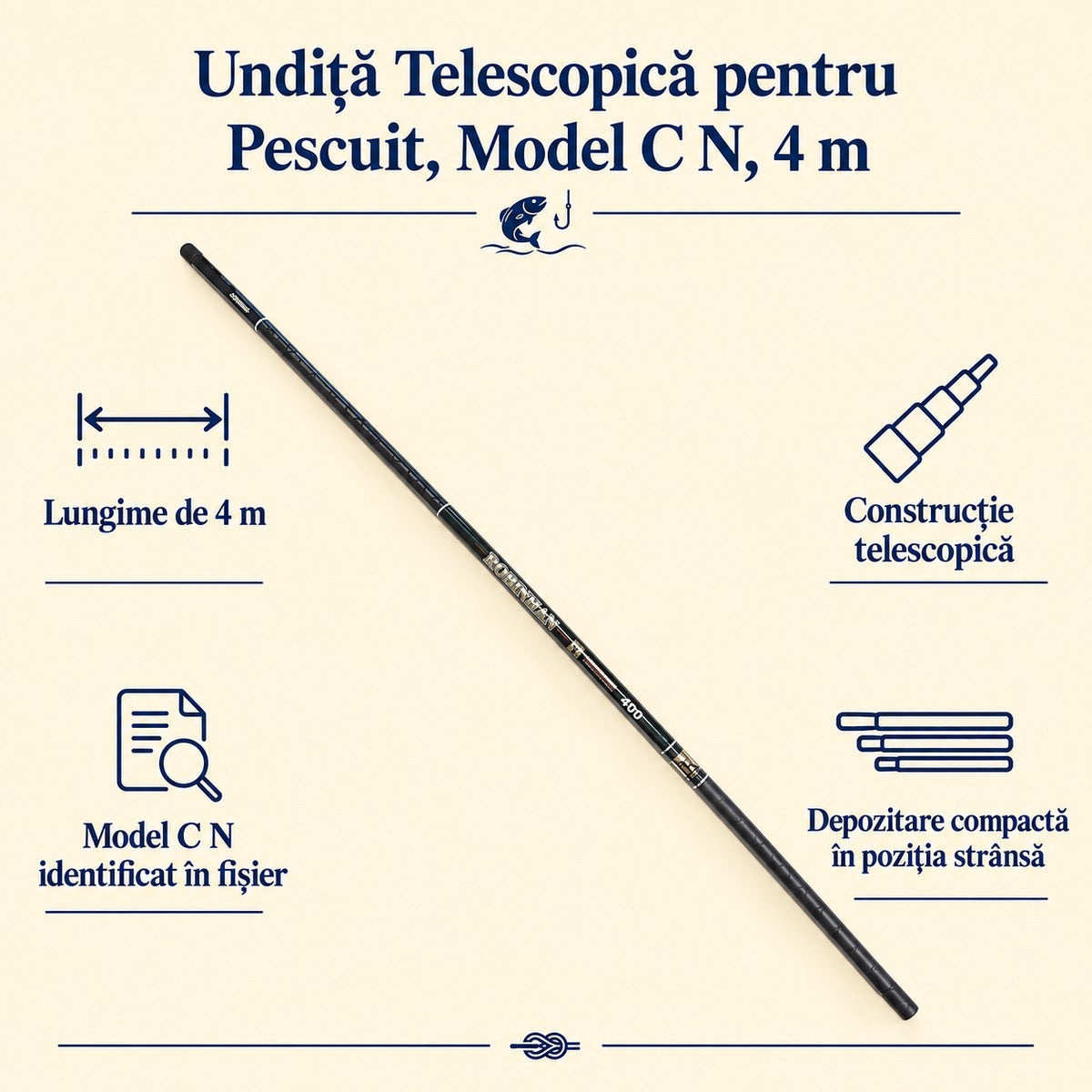 Undiță Telescopică pentru Pescuit, Model C N, 4 m – caracteristici și beneficii