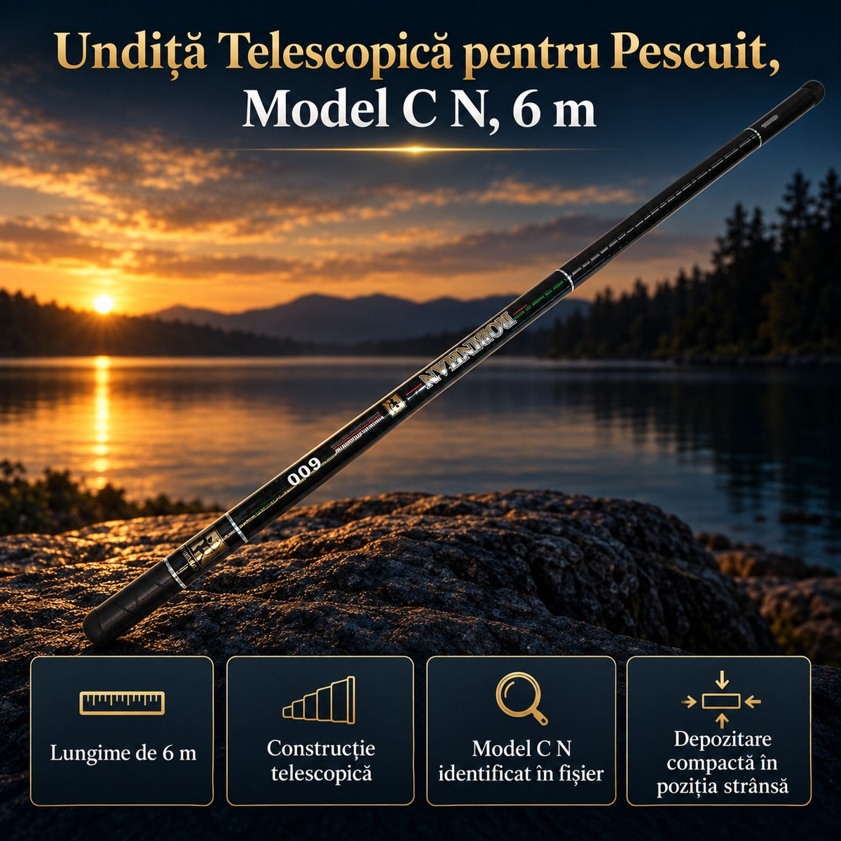 Undiță Telescopică pentru Pescuit, Model C N, 6 m – imagine principală promoțională