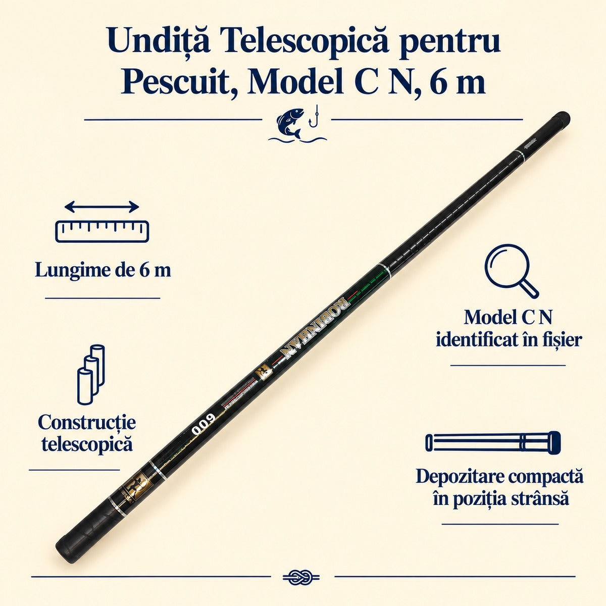 Undiță Telescopică pentru Pescuit, Model C N, 6 m – caracteristici și beneficii