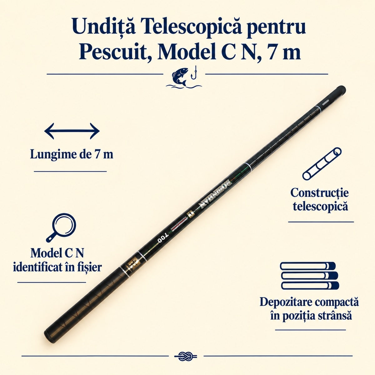 Undiță Telescopică pentru Pescuit, Model C N, 7 m – caracteristici și beneficii