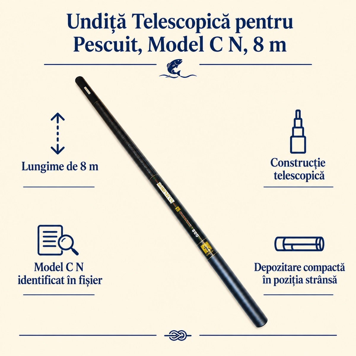 Undiță Telescopică pentru Pescuit, Model C N, 8 m – caracteristici și beneficii