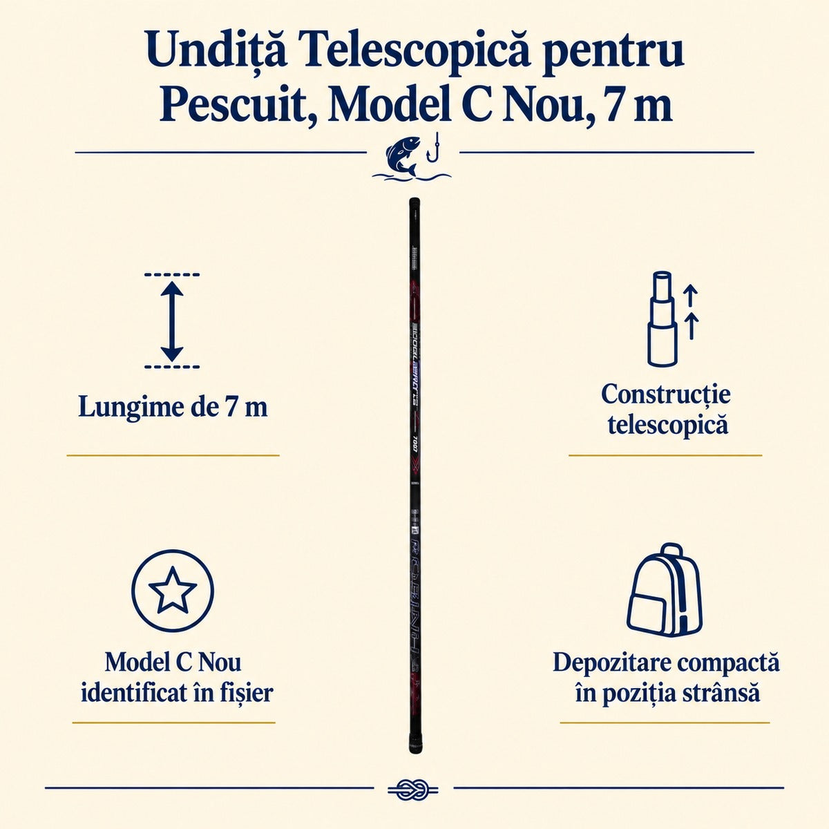 Undiță Telescopică pentru Pescuit, Model C Nou, 7 m – caracteristici și beneficii