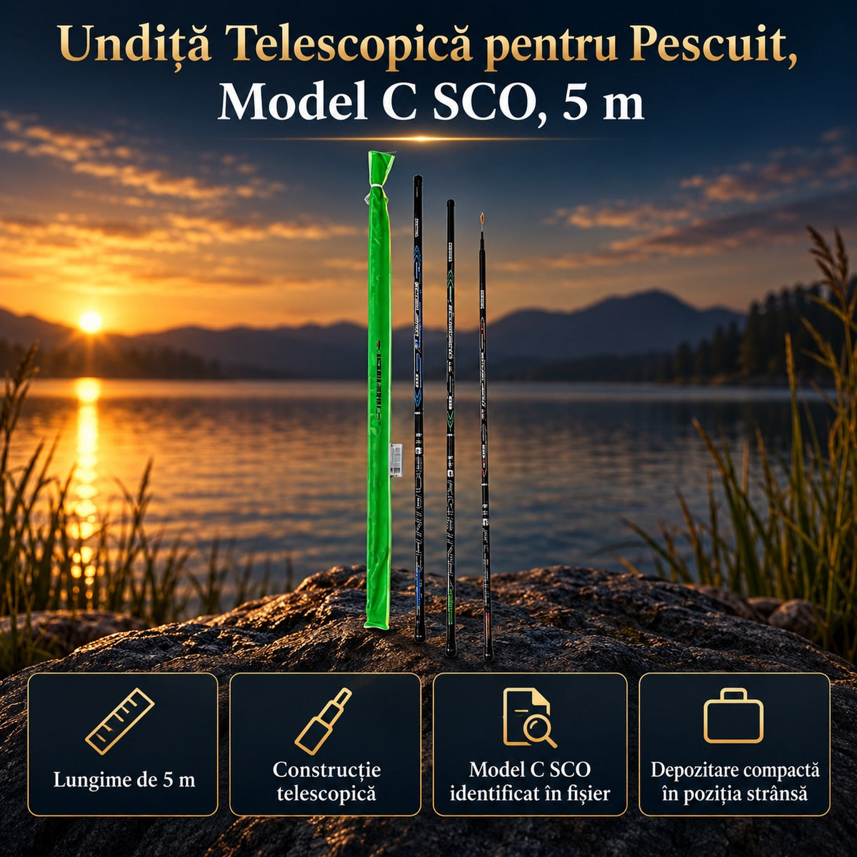 Undiță Telescopică pentru Pescuit, Model C SCO, 5 m – imagine principală promoțională