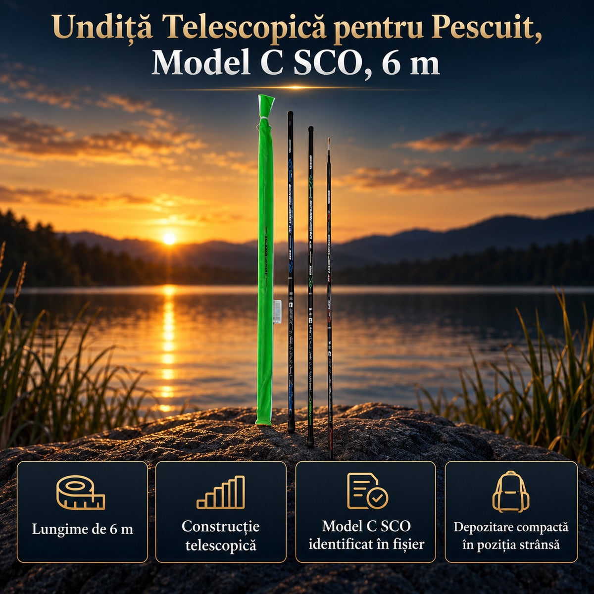 Undiță Telescopică pentru Pescuit, Model C SCO, 6 m – imagine principală promoțională