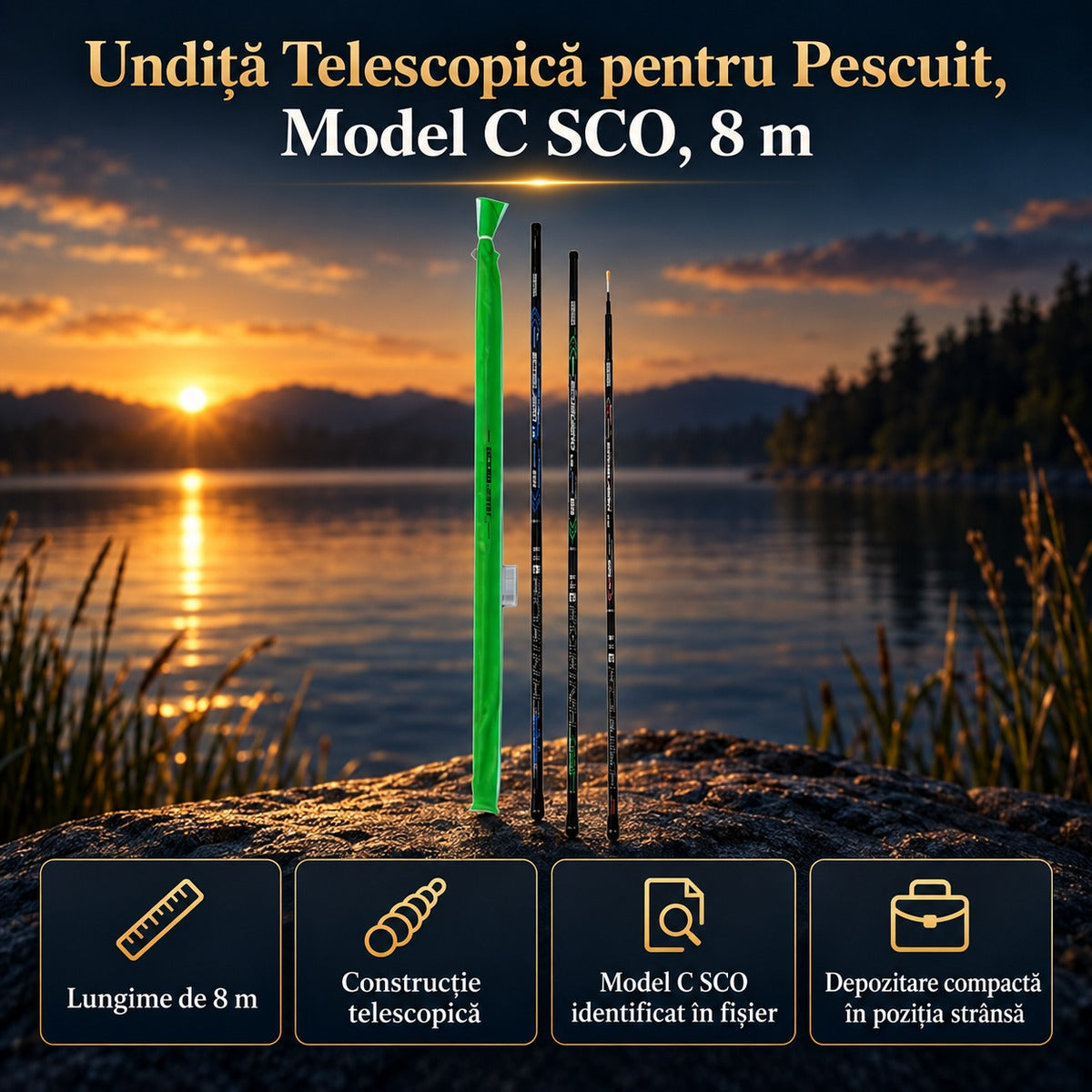 Undiță Telescopică pentru Pescuit, Model C SCO, 8 m – imagine principală promoțională