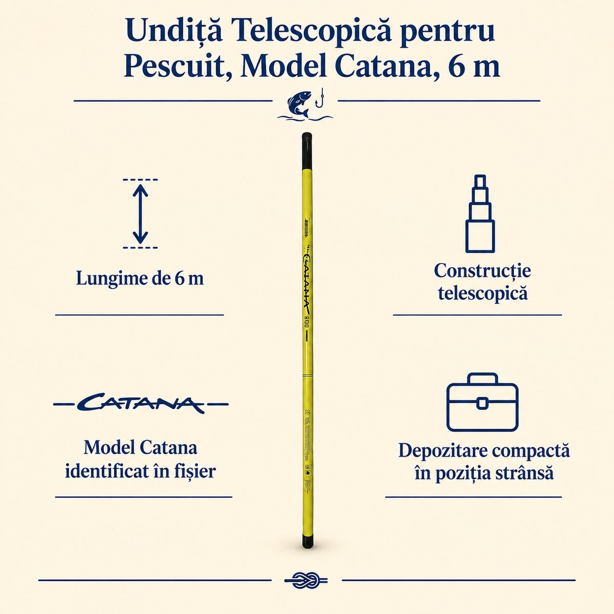 Undiță Telescopică pentru Pescuit, Model Catana, 6 m – caracteristici și beneficii