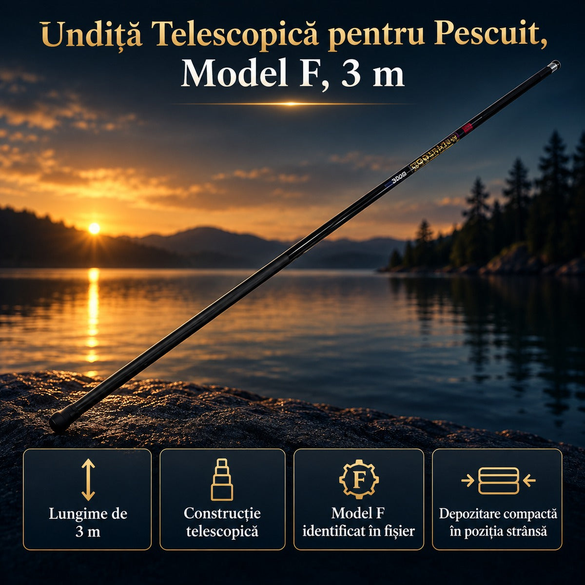 Undiță Telescopică pentru Pescuit, Model F, 3 m – imagine principală promoțională