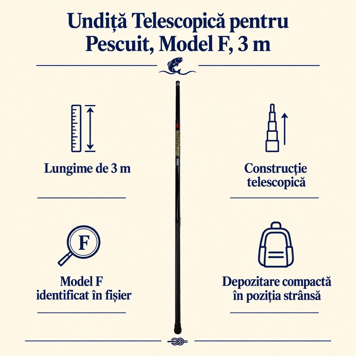 Undiță Telescopică pentru Pescuit, Model F, 3 m – caracteristici și beneficii