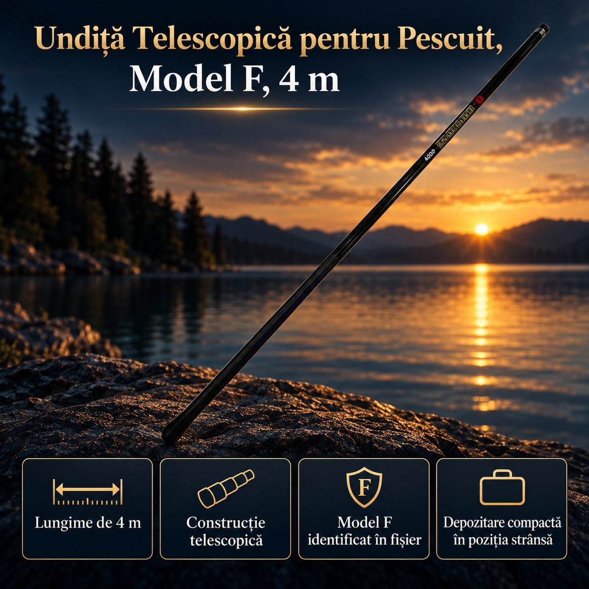 Undiță Telescopică pentru Pescuit, Model F, 4 m – imagine principală promoțională