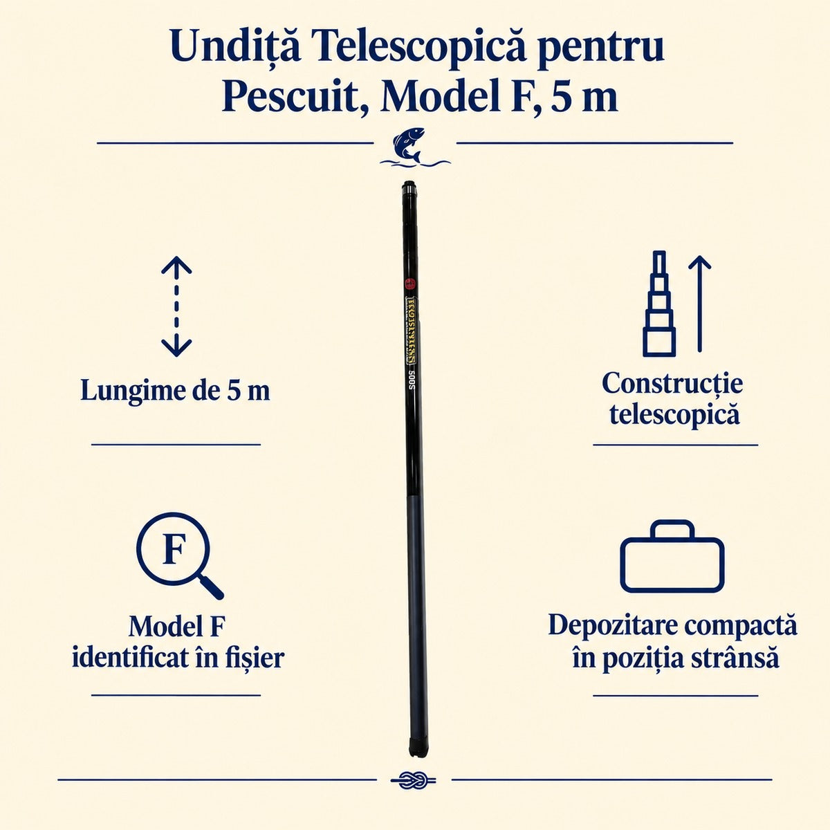 Undiță Telescopică pentru Pescuit, Model F, 5 m – caracteristici și beneficii
