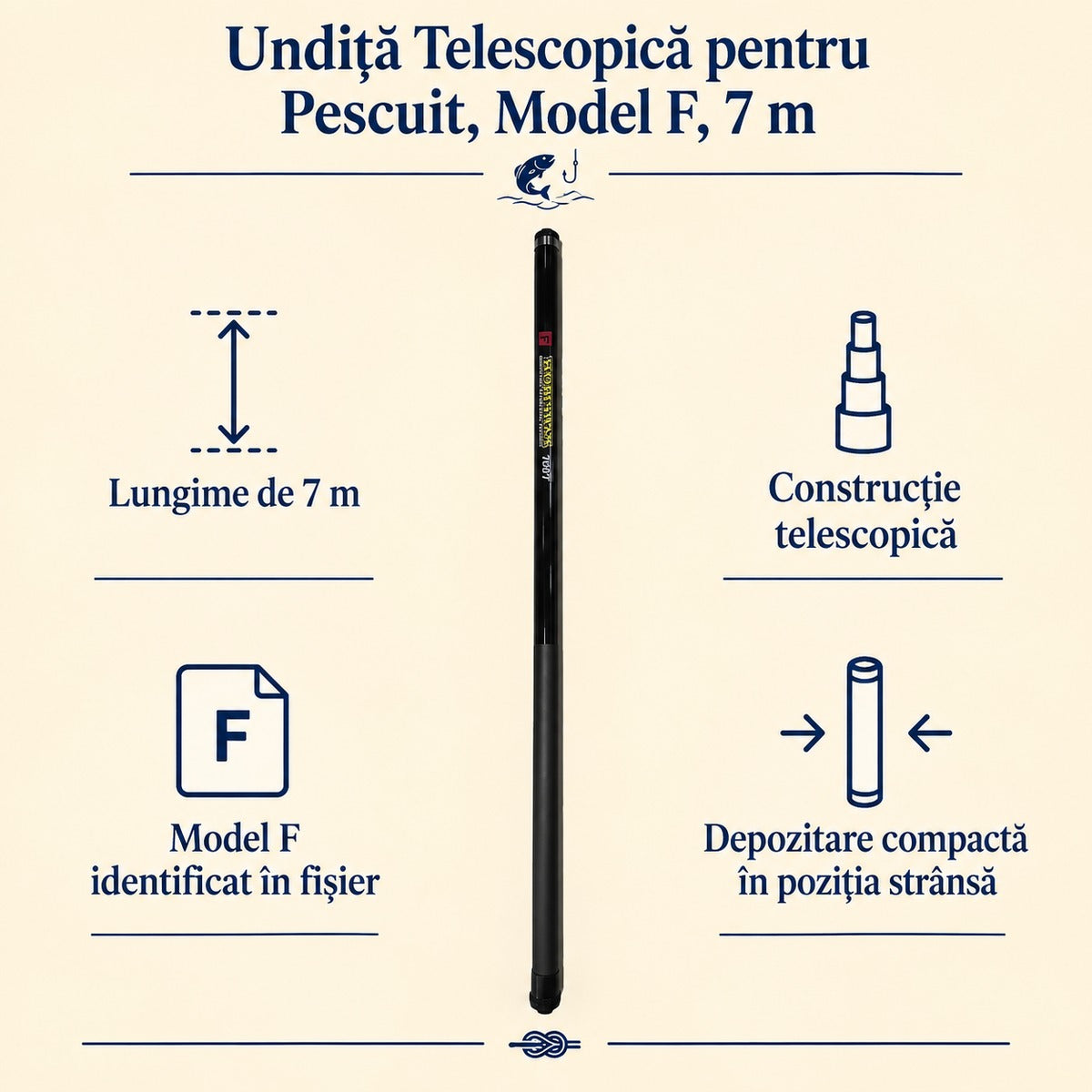 Undiță Telescopică pentru Pescuit, Model F, 7 m – caracteristici și beneficii