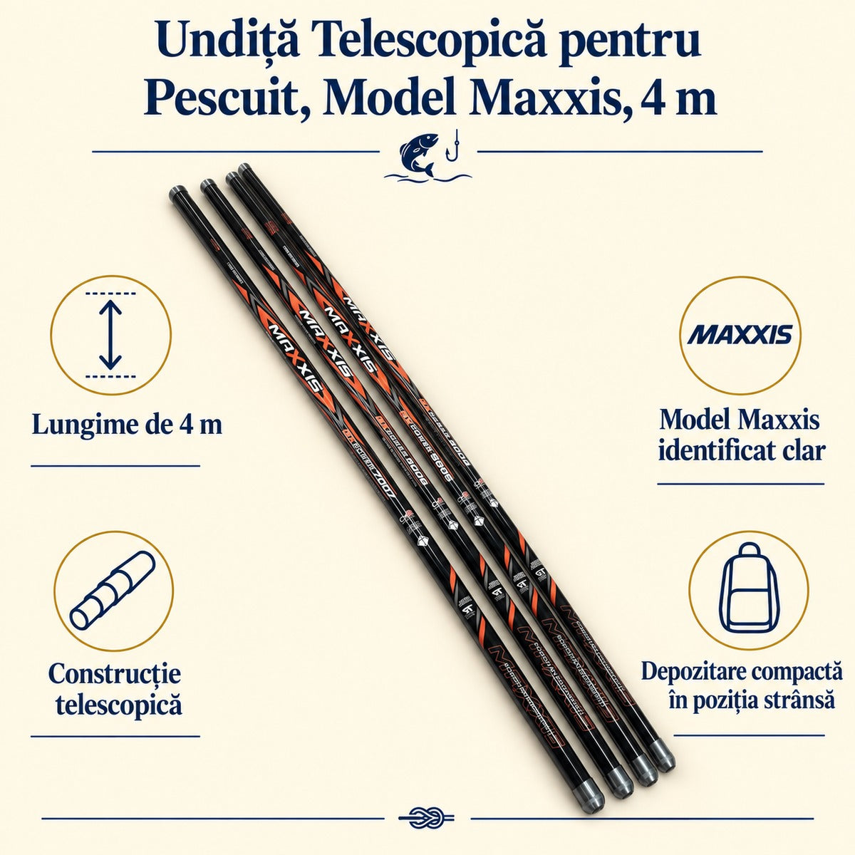 Undiță Telescopică pentru Pescuit, Model Maxxis, 4 m – caracteristici și beneficii