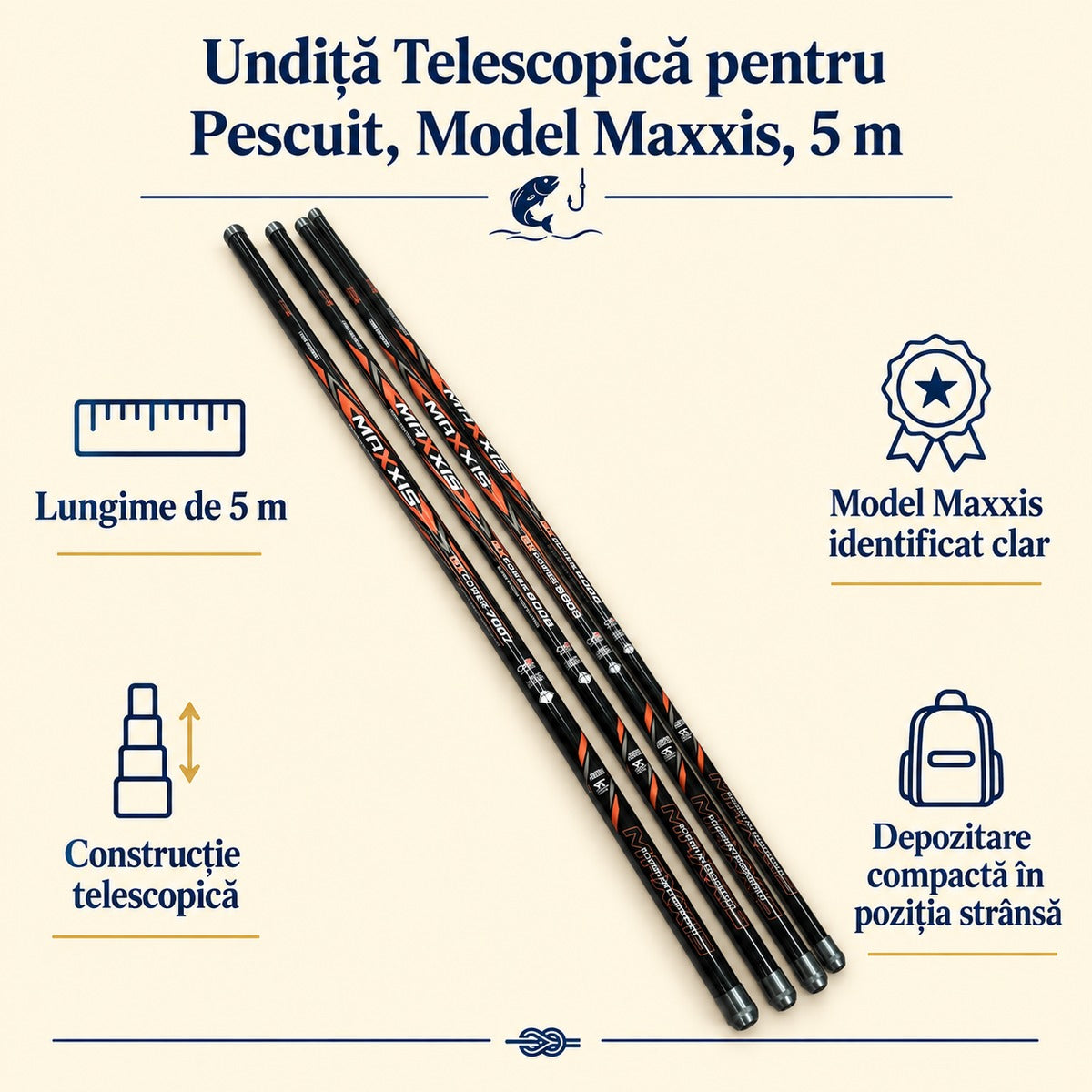Undiță Telescopică pentru Pescuit, Model Maxxis, 5 m – caracteristici și beneficii
