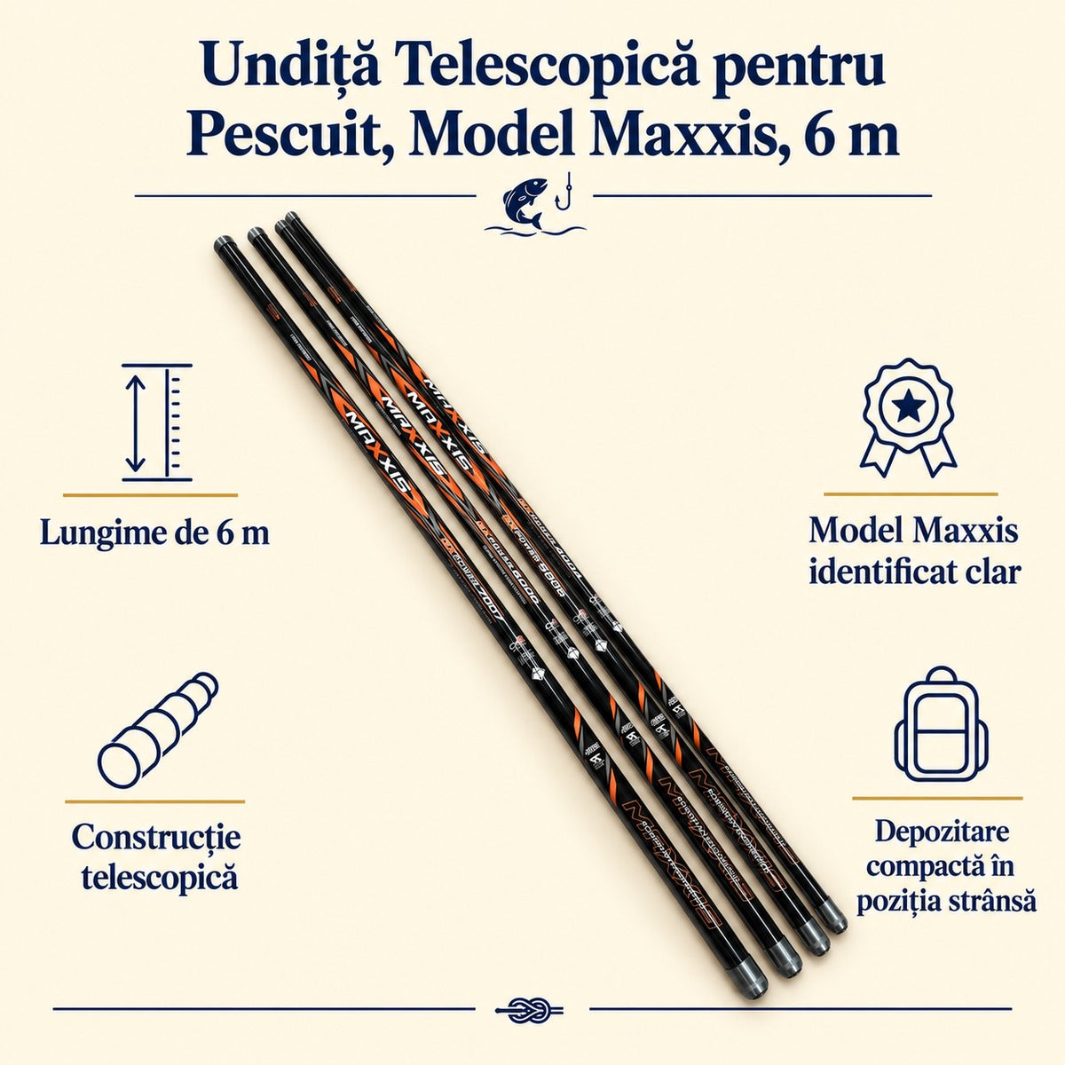 Undiță Telescopică pentru Pescuit, Model Maxxis, 6 m – caracteristici și beneficii