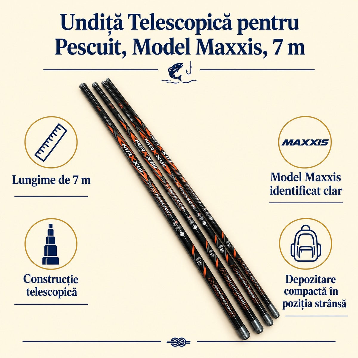 Undiță Telescopică pentru Pescuit, Model Maxxis, 7 m – caracteristici și beneficii
