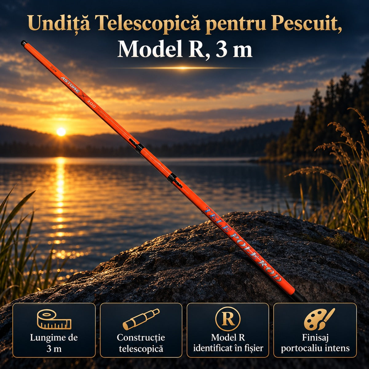 Undiță Telescopică pentru Pescuit, Model R, 3 m – imagine principală promoțională