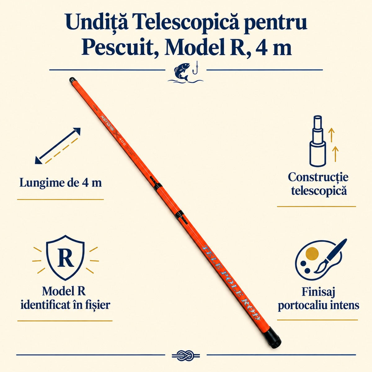 Undiță Telescopică pentru Pescuit, Model R, 4 m – caracteristici și beneficii