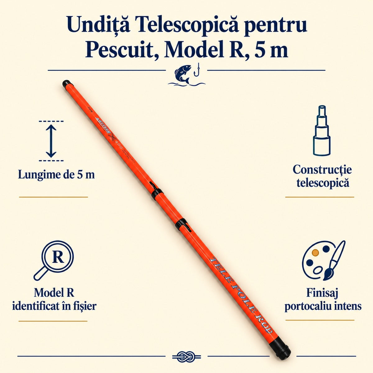 Undiță Telescopică pentru Pescuit, Model R, 5 m – caracteristici și beneficii