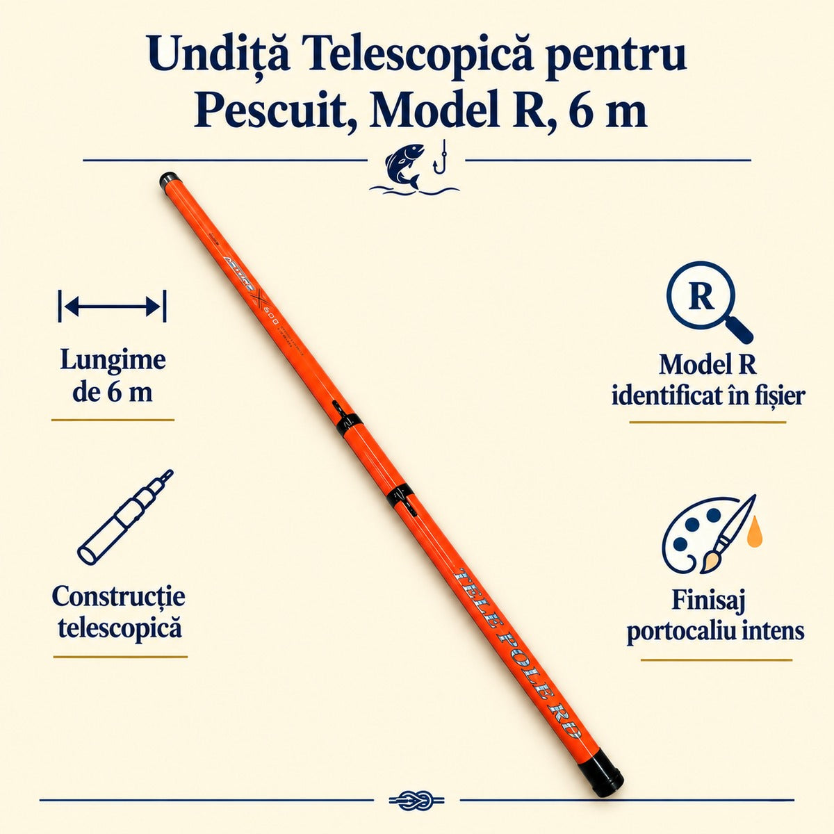 Undiță Telescopică pentru Pescuit, Model R, 6 m – caracteristici și beneficii