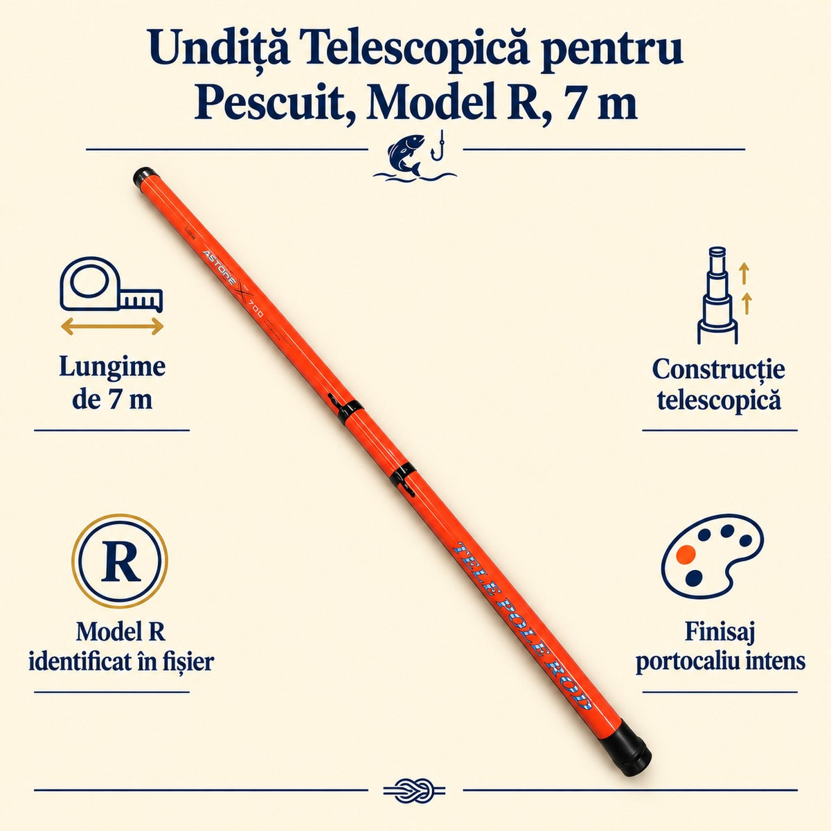 Undiță Telescopică pentru Pescuit, Model R, 7 m – caracteristici și beneficii
